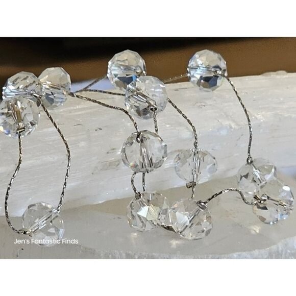 Multi Faceted Clear Glass Beaded Necklace Silver Tone Chain Adjustable 18-22" - Picture 1 of 8
